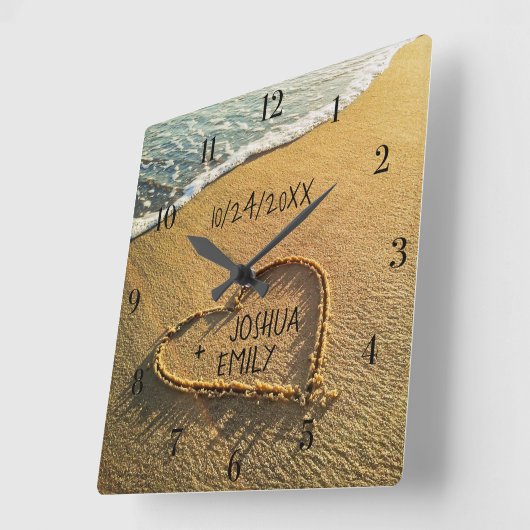 ハートイン砂ビーチショアトロピカル海 スクエア壁時計 (傾斜)