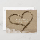 ハートイン砂ビーチトロピカル結婚日付はがき 案内ポストカード (正面/裏面)