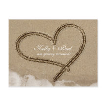 ハートイン砂ビーチトロピカル結婚日付はがき