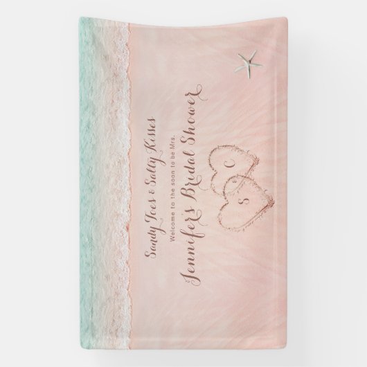 ハートイン砂ビーチブライダルシャワー歓迎 横断幕 (縦)