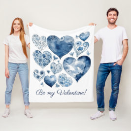 ハートインDelft Blue、バレンタイン フリースブランケット