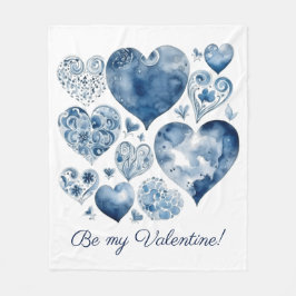 ハートインDelft Blue、バレンタイン フリースブランケット