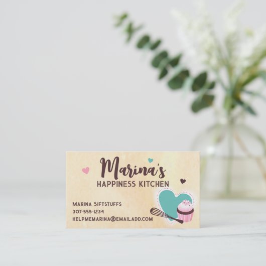 ハートウィスクカップケーキベーキングベーカリーのパティシエ 名刺 (スタンド正面)