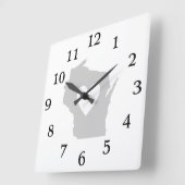 ハートウィスコンシン州シルエット スクエア壁時計 (傾斜)