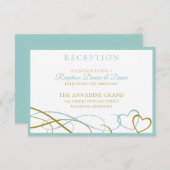 ハートウェディングレセプションカード – ターコイズ&金ゴールド 招待状 (正面/裏面)