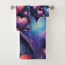 ハートウォーターカラーバレンタインアート バスタオルセット