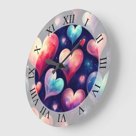 ハートウォーターカラーバレンタインアート ラージ壁時計 (傾斜)