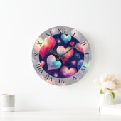 ハートウォーターカラーバレンタインアート ラージ壁時計 (ホーム)