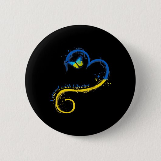 ハートウクライナバタフライウクライナ国旗I Stand Wit 缶バッジ (正面)