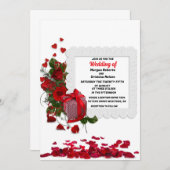 ハートエレガントとレッドローズロマンチックフローラ結婚ズ 招待状 (正面/裏面)