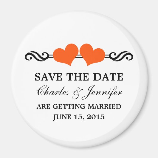 ハートエレガントは日付マグネットを保存する(オレンジ) マグネット (正面)