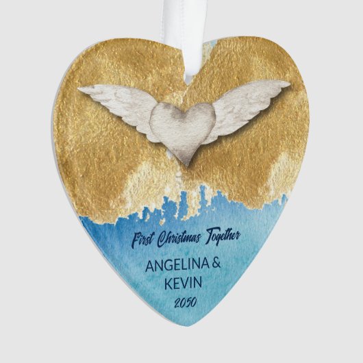 ハートエレガントエンジェルウィング初めてのクリスマス オーナメント (正面)