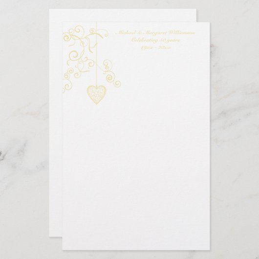 ハートエレガントゴールデン結婚ズ記念日 便箋 (正面/裏面)