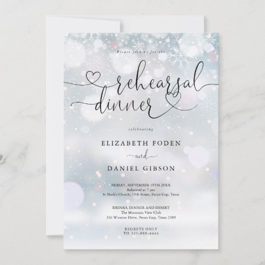 ハートエレガントスクリプト冬のリハーサル夕食会 招待状 (正面)