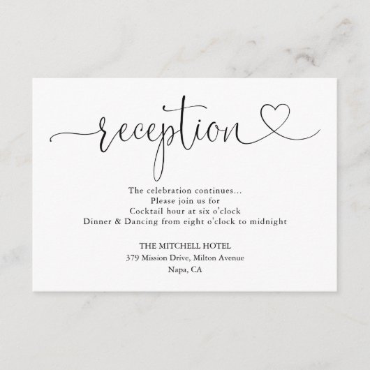 ハートエレガントスクリプト結婚式の受付 エンクロージャーカード (正面)