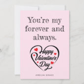 ハートエレガントタイポグラフィソフトピンクバレンタインデー シーズンカード (正面)