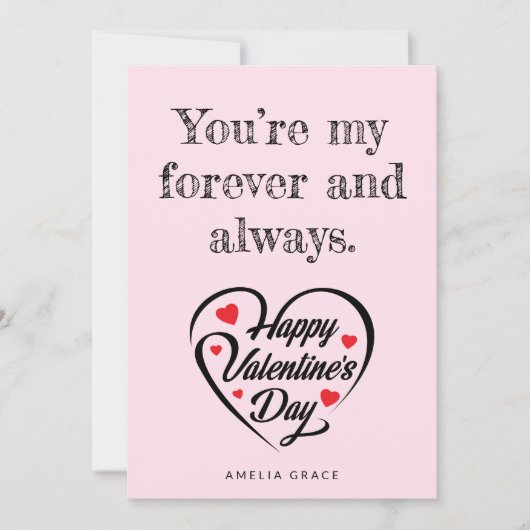 ハートエレガントタイポグラフィソフトピンクバレンタインデー シーズンカード (正面)