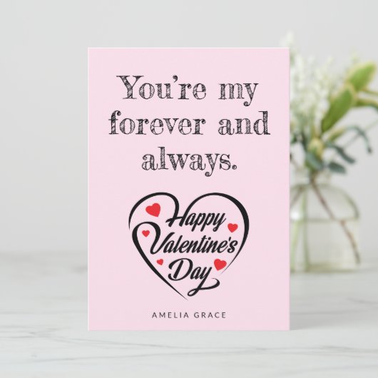 ハートエレガントタイポグラフィソフトピンクバレンタインデー シーズンカード (スタンド正面)