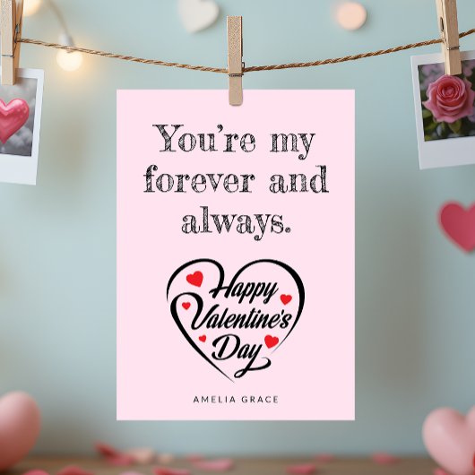 ハートエレガントタイポグラフィソフトピンクバレンタインデー シーズンカード