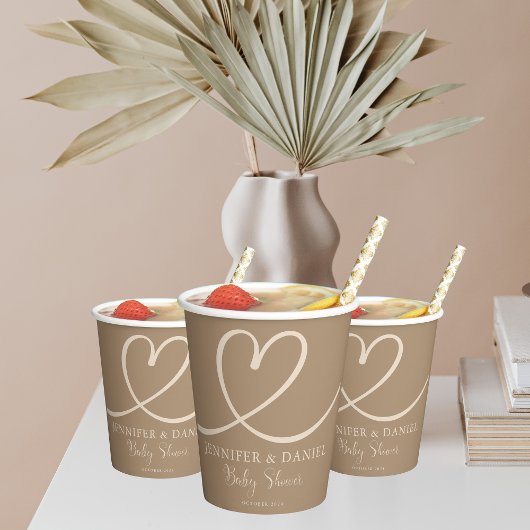 ハートエレガントベビーシャワー紙カップニュートラルブラウン 紙コップ
