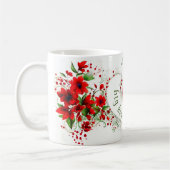 ハートエレガントモノグラム名前をカスタムする赤い花 コーヒーマグカップ (左)