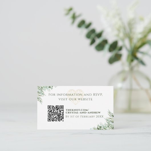 ハートエレガントユーカリの葉結婚のウェブサイト エンクロージャーカード (スタンド正面)