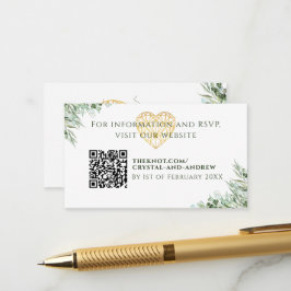 ハートエレガントユーカリの葉結婚のウェブサイト エンクロージャーカード