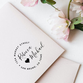 ハートエレガントラウンド文字結婚差出人住所 ラバースタンプ