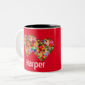 ハートエレガントレッド2トーンコーヒーマグ ツートーンマグカップ (正面左)