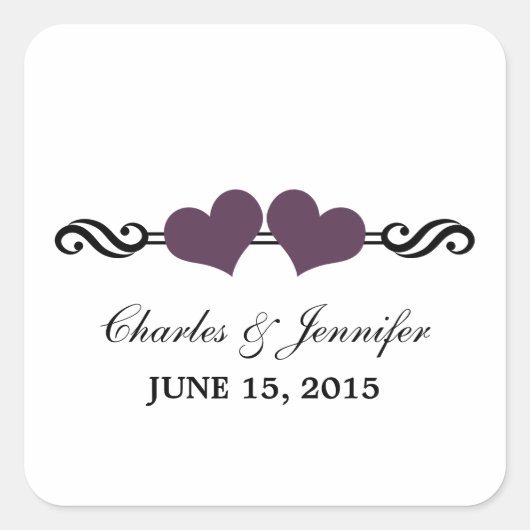 ハートエレガント結婚式用シール、紫 スクエアシール (正面)