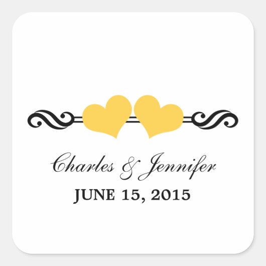 ハートエレガント結婚式用シール、黄 スクエアシール (正面)