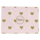 ハートエレガント赤面ピンクモノグラム名 ラージペーパーバッグ (裏面)