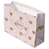 ハートエレガント赤面ピンクモノグラム名 ラージペーパーバッグ (裏面アングル)