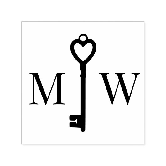 ハートエレガント鍵対結婚2イニシャルモノグラム セルフインキングスタンプ (デザイン)