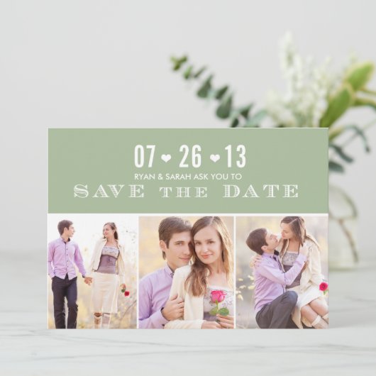 ハートエレガント·グリーンが日付を写真と共に保存 セーブザデート (スタンド正面)