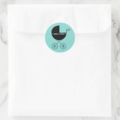 ハートエレガント&ボウティール（緑がかった色）ブルーステッカー ラウンドシール (バッグ)