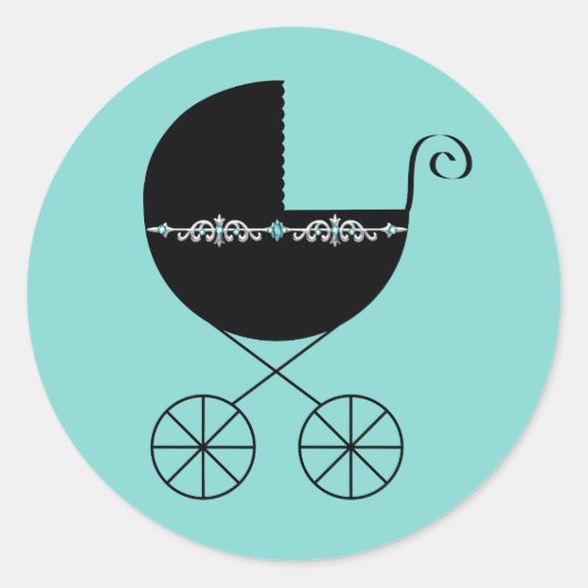 ハートエレガント&ボウティール（緑がかった色）ブルーステッカー ラウンドシール (正面)