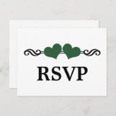 ハートエレガントRSVPはがき、緑 インビテーションポストカード (正面/裏面)
