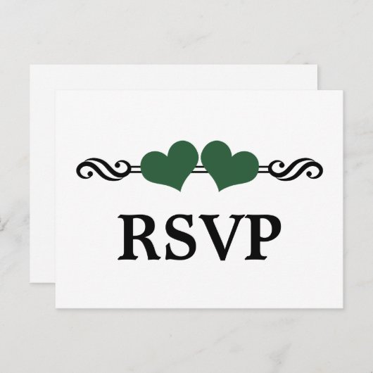 ハートエレガントRSVPはがき、緑 インビテーションポストカード (正面/裏面)