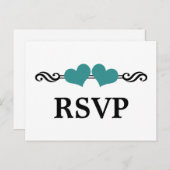 ハートエレガントRSVPポストカード、ティール（緑がかった色） インビテーションポストカード (正面/裏面)