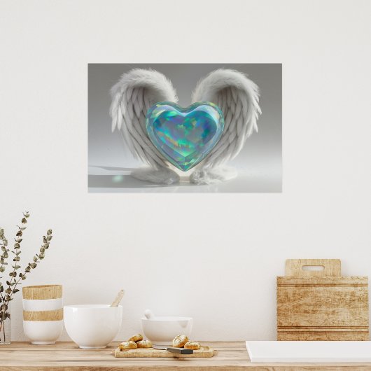 *~*~ハートエンジェルウィングスAP78ティール（緑がかった色）オパールポスター ポスター (キッチン)