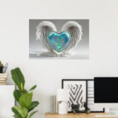 *~*~ハートエンジェルウィングスAP78ティール（緑がかった色）オパールポスター ポスター (ホームオフィス)