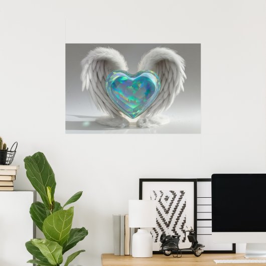 *~*~ハートエンジェルウィングスAP78ティール（緑がかった色）オパールポスター ポスター (ホームオフィス)
