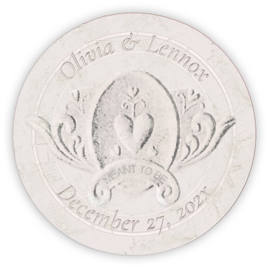 ハートエンボスエンブレムヴィンテージウェディング日付名 ラウンドシール