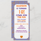 ハートオレンジパープルスクウェア円ドット誕生日 招待状 (正面/裏面)