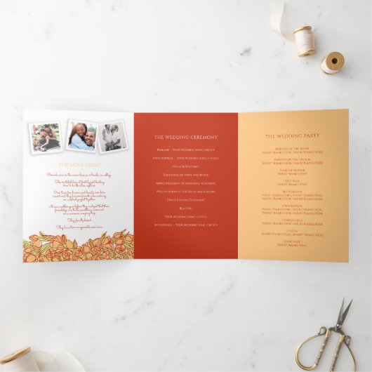 ハートオレンジ色のチューリップのインクの物語の結婚献身 三つ折りプログラム (内部)