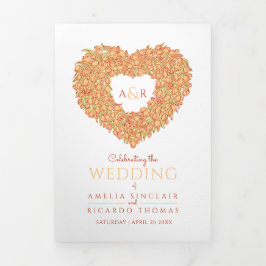 ハートオレンジ色のチューリップのインクの物語の結婚献身 三つ折りプログラム