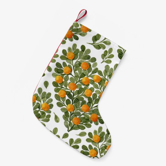 ハートオレンジ:緑の枝が大好き。 スモールクリスマスストッキング (正面 (吊り時))
