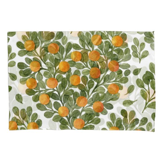 ハートオレンジ：緑の枝が大好き。 枕カバー (正面)