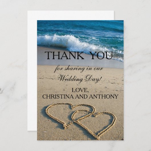 ハートオンショアビーチ結婚式サンキューノート サンキューカード (正面/裏面)